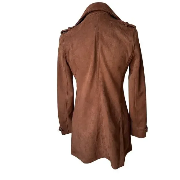 Magaschoni Faux Suede Brown Trench Coat - Size XS - Picture 3 of 10